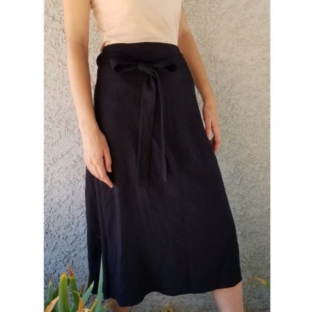 Helmut Lang Women's Elegant Black Midi Skirt with Bow Detail and Slit Size 2
